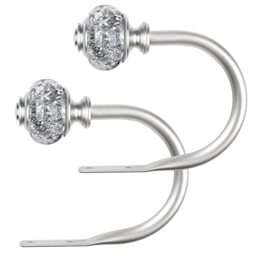 "2 Pack Curtain Holdbacks, USFOOK Silver Decorative Window Drapery Tiebacks, Curtain Tie Back Hooks for Wall with Translucent Finials (4.3"" L x 3.4"" W)"