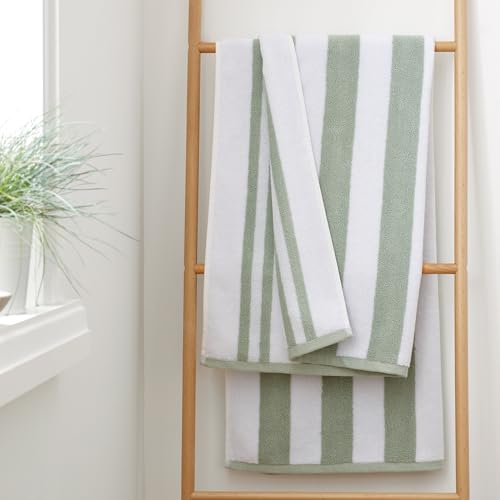 Bianca Reversible Stripe 90x140cm Cotton Jacquard Bath Sheet Sage Green