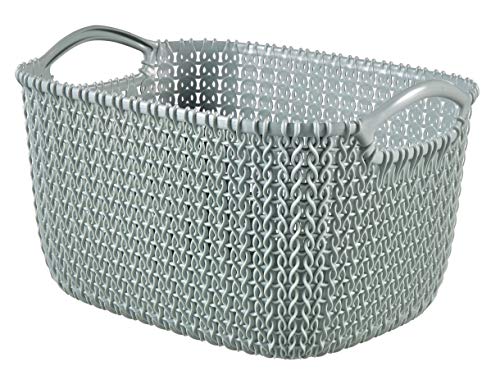 Curver Knit Medium Storage Basket, Stylish Knit Design & Comfortable Handles, 8 Litres, Misty Blue