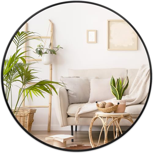 Fabuday Black Round Mirror for Wall 26 inch - Circle Mirror for Bathroom, Entryway, Living Room, Hallway, Vanity Decor, Big Matte Metal Frame Mirrors