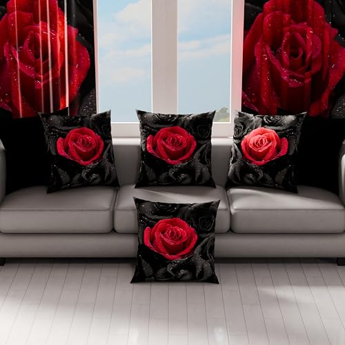 PETTI Artigiani Italiani - Pair of Pillow Cases 45 x 45 cm in Microfibre, Cushions for Bedroom Furniture, Sofa, Living Room, Set of 2 Cushion Covers, Black Roses Pillowcase, 100% Made in Italy