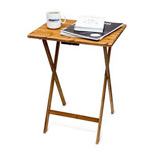 Relaxdays Folding End Table, 68 x 48 x 38.5 cm, Bamboo Foldable Table, Indoor and Outdoor Use, Natural Brown