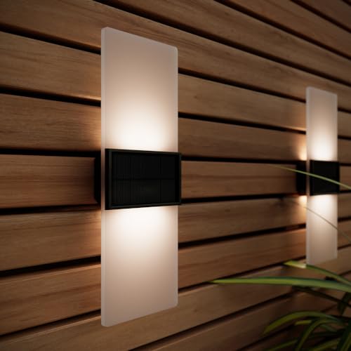 SolarCentre® Gemini XL Set of 2 White & Warm White Outdoor Solar Powered Wall Lights (USB 27cm)