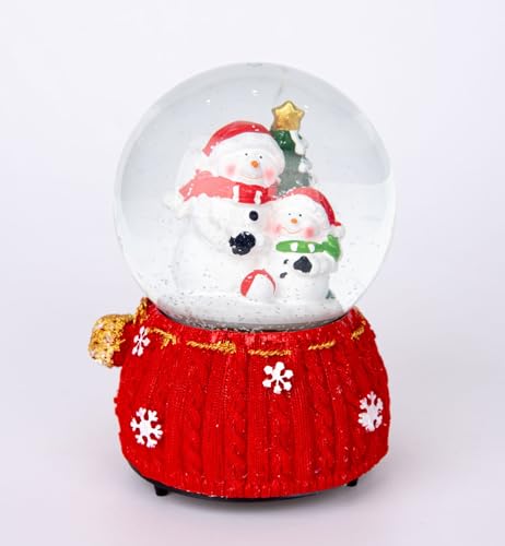 Musical Christmas Snowglobe Large Water Ball Features Christmas Santa Snowman Scene Knitted Resin Base- 10x15cm - Christmas Table Mantel Decorations