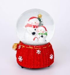 Musical Christmas Snowglobe Large Water Ball Features Christmas Santa Snowman Scene Knitted Resin Base- 10x15cm - Christmas Table Mantel Decorations