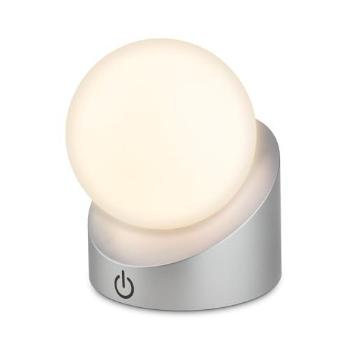 BRILONER Mini LED Table Lamp Wireless IP54 with Touch, dimmable in Steps, Rechargeable Battery & Light Source Exchangeable, Bedside lamp, Ball, LED lamp, Outdoor lamp, 10x8x9 cm, Chrome Matt
