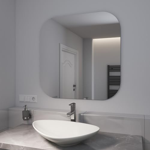 EMKE Square Bathroom Mirror, Wall-Mounted Mirrors for Vanity, Frameless Wall Mirrors Decorative Hanging Mirrors for Bathroom, Living Room, Entryways Hallway, 70x70mm