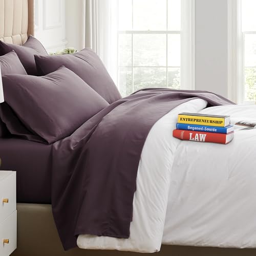 "Southshore Fine Living, Inc. Extra Deep Pocket Twin XL Bed Sheets, 4-Piece Ultra Soft Purple Sheets with 21"" Deep Twin Fitted Sheet, Oversize Flat Sheet, 2 Pillowcases, Purple"