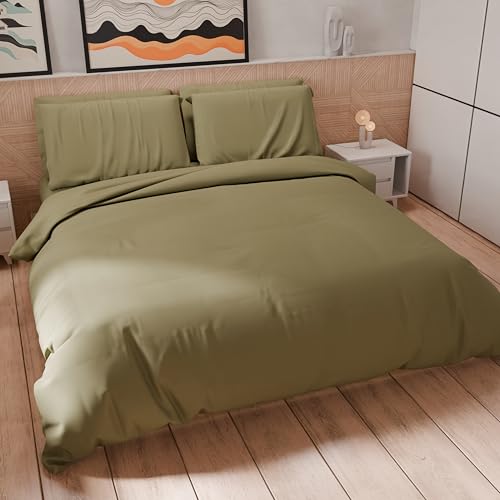 PETTI Artigiani Italiani - Double Duvet Cover Set 240 x 220 cm (2 Pillowcases 63 x 63 cm Included), Soft Microfibre Duvet Cover Set, Solid Colour Mud