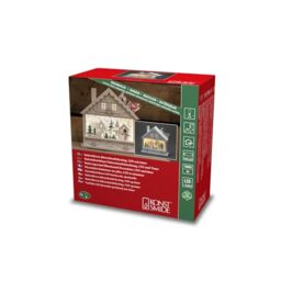 Konstsmide Christmas Lights/LED Wooden Silhouette Santa Reindeer and Sleigh Village Scene/6H Timer, 12 Diodes, Battery Operated or USB, Indoor, 2 x AA 1.5V (Excluded)