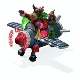 Konstsmide Christmas Lights Reindeer in Plane Christmas Ornament Decoration/Aninmated/Sound Activated Motif/Battery Operated: 3xAA (Excl.)/Christmas Scene Warm White Diodes Blue 17 x 25cm