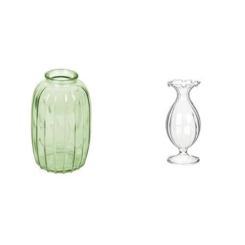 Talking Tables Green Glass Bud Vase for flowers, s & Talking Tables Clear Glass Bud Vase – Decorative G Table Decor Bundle