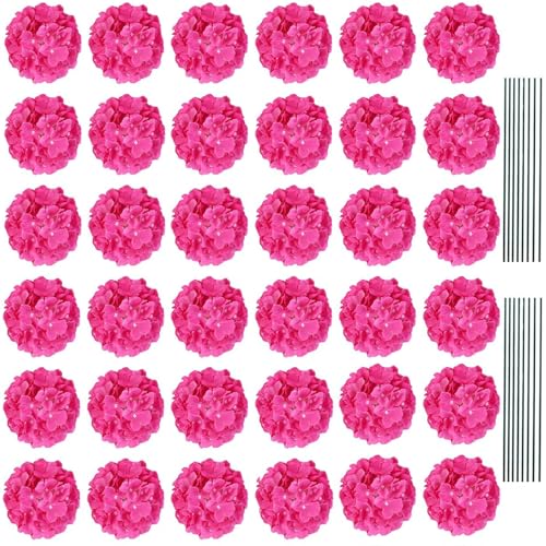 AVIVIHO 35Pcs Hot Pink Hydrangea Artificial Flowers with Stems,Realistic Silk Hydrangeas Fake Flowers for Wedding Decor, Table Centerpieces, Baby Shower, Bouquet,Arch,Home,Party Decoration