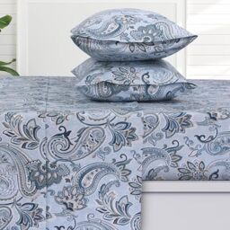 Tribeca Living 100% Cotton German Flannel Sheet Set - 200 GSM, Deep Pocket, Ultra Soft & Cozy, California King, Guliana Paisley