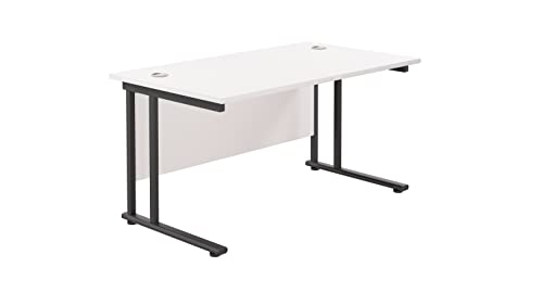 Office Hippo Heavy Duty Rectangular Cantilever Office Desk, Home Office Desk, Office Table, Integrated Cable Ports, PC Desk For Office or Home, 5 Yr Wty - Black Frame/White Top, 120cm x 80cm