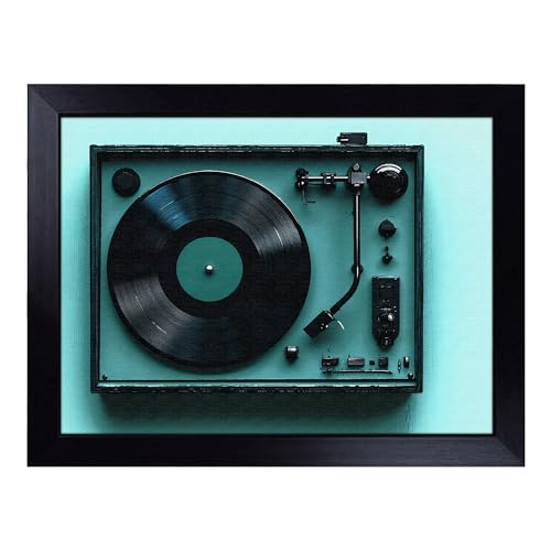 Lap Tray with Bean Bag Cushion, Vinyl Record Player - Handmade in the UK, Raised Wooden Edge, Padded Cushion, Heat-Resistant Wipe-Clean Surface, for Meals, Laptops and Crafts