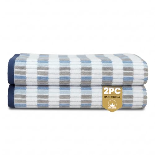 Rapport Home Santa Cruz Bath Towels 2 Pack - Blue - 70x120cm - 100% Cotton 500GSM - Oeko-Tex Made in Green & BCI Certified