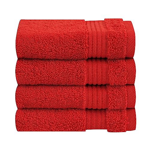 Cotton Paradise 100% Cotton Turkish Washcloth Set for Bathroom, 4 Piece Soft Absorbent Small Hand Face Towels Wash Rags, Red