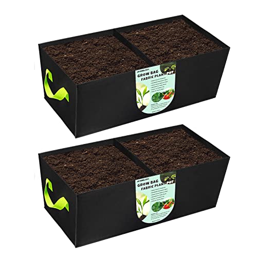 2 Pack Plant Grow Bags,ANGELIOX 2-Grids Rectangle Grow Bag,10 Gallon Heavy Duty 400G Fabric Garden Bed, Square Nonwoven Flower Planter Containers for Vegetable,Flowers,Fruit/Growing Pots with Handles