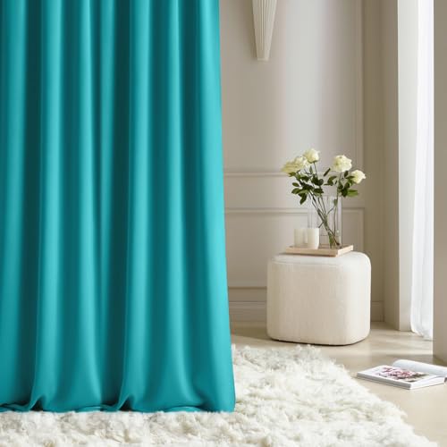 ROOM99 Curtain with Silver Eyelets Aura 140 x 280 cm Width x Height Blackout Sliding Curtains Decorative Modern Curtain Living Room Bedroom Turquoise 1 Piece