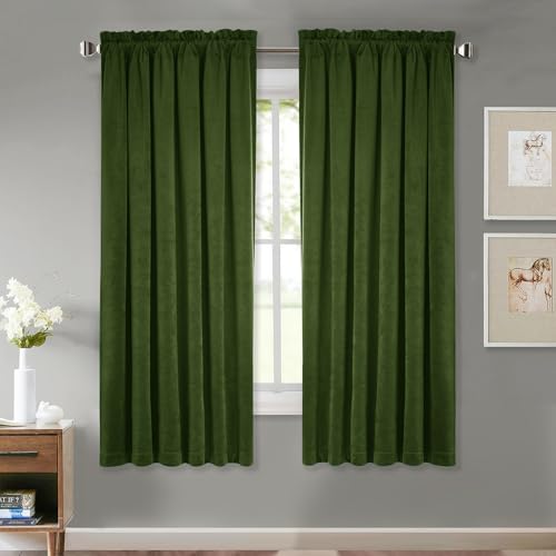 StangH 63 inch Length Christmas Moss Green Velvet Curtains 2 Panels, Rod Pocket Soft Thick Drapes Light Dampening Heat & Cold Blocking for Kitchen/Bathroom, W52 x L63
