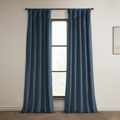 "HPD Half Price Drapes Heritage Plush Velvet 96 Inches Long Darkening Curtains for Bedroom & Living Room 50W x 96L, (1 Panel), London Blue, 50"" W x 96"" L (Pack of 1)"