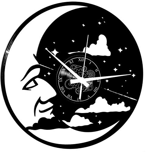 Instant Karma Clocks - Moon and Stars Wall Clock β Silent No-Ticking - Perfect for Bedroom, Office, Studio, Living Room - Unique Decoration