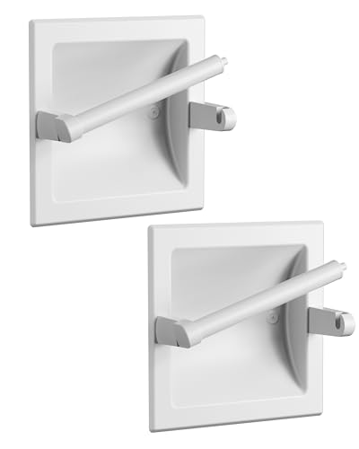 WZKALY Recessed Toilet Paper Holder for Regular Rolls White 2 Pack, Pivoting Toilet Paper Holder Wall Mount Made of Metal, in Wall Toilet Paper Holder for Bathroom