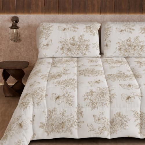 PETTI Artigiani Italiani Printed Winter Duvet 220 ?? 260 cm - Botanic 03 Taupe, reversible microfibre quilt, 300 g/m??, Made in Italy