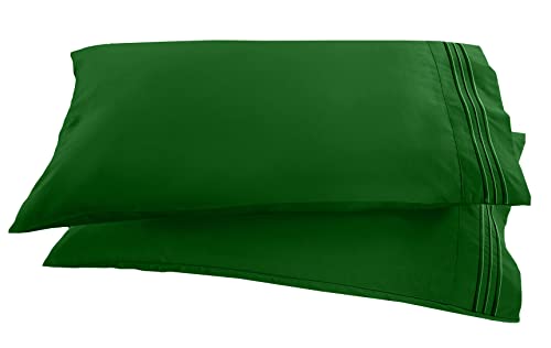 Elegant Comfort 1500 Thread Count Embroidered Egyptian Quality Luxurious Silky Soft WRINKLE & FADE RESISTANT 2-Piece Pillowcase, King/California King Hunter Green
