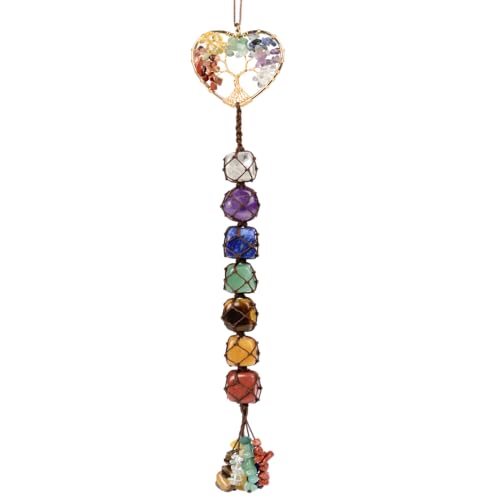 Handmade Crystal Window Car Hanging Ornaments 7 Chakra Home Decoration Feng Shui Ornament Car Decoration Christmas Decorations Ornaments (Chakra- Heart Shape)