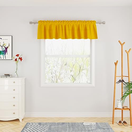 "UPOPO Yellow Valance Curtains 14 inches Long Linen Textured Curtain Toppers Valance Living Room Kitchen Short Small Mini Bedroom Window Curtain Valances 1 Panel Rod Pocket 72""x14"""