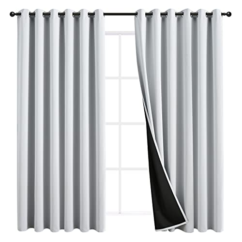 JSFLY 100% Blackout Curtains 108 inch Length for Bedroom, Thick Noise Reduction Thermal Insulated Grommet Window Drapes Light Blocking Curtains for Living Room, 2 Panels (84x108 inches,White)