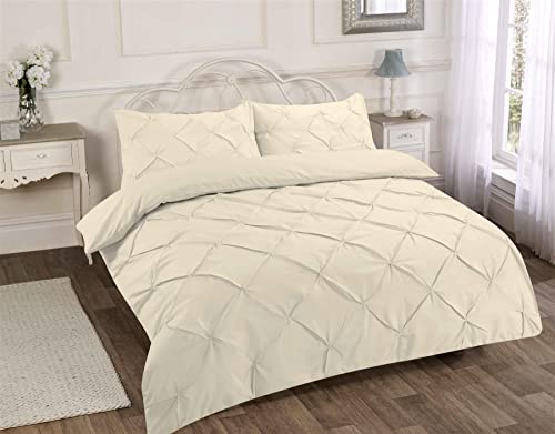 Homespace Direct Luxury Pintuck Duvet Cover Set Bedding Cream Super King