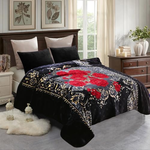 JML Fleece Blanket King Size, Heavy Korean Mink Blanket 85 X 95 Inches- 9 Lbs, Single Ply, Soft, Warm, Breathable, Thick for Winter, Flower