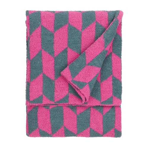 furn. Olsen Feather Yarn Throw – Soft Geometric Double Sided Blanket (Retro Pink – 130x180cm)