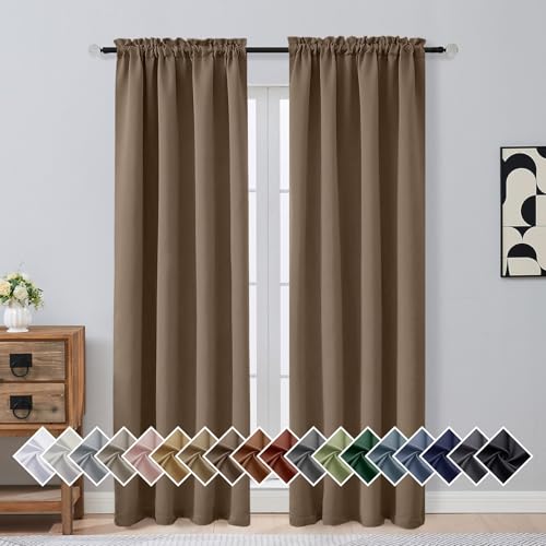 OVZME Brown Blackout Curtains for Bedroom 84 Inch Length 2 Panels Set, Soft Fabric Room Darkening Curtains for Living Room, Dual Rod Pocket Design Modern Window Treatment Drapes, 2x40Wx84L Inches