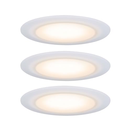 Paulmann 99942 Premium Suon LED recessed luminaire Set of 3 Round incl. 3x6.5W IP44 dim recessed Spotlight Satin, White Cabinet Light Plastic 2000K
