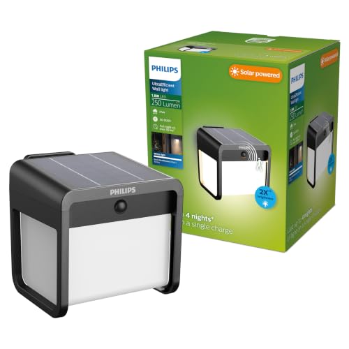 PHILIPS Ezra UltraEfficient Outdoor Solar Wall Light with Sensor, 3000K, 250/25lm, Black​