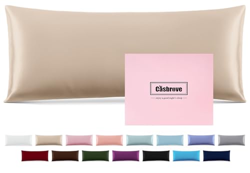"Silk Pillow Cases with Zipper,Body Pillow Case,Champagne,20"" X 54"",1pc - Mulberry Silk Pillowcase for Hair and Skin,Single Luxury Hypoallergenic Pillow Cover for Women Bed Sleep,Breathable Smooth"