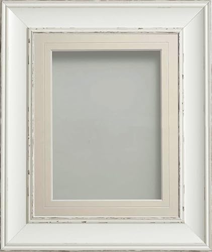Frame Company Brooke Antique White Photo Frame, Ivory V-Groove Mount, 6x4 for 4x3 inch, fitted with perspex