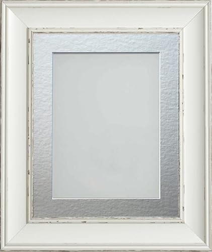 Frame Company Brooke Antique White Photo Frame, Silver Mount, 6x4 for 5x3 inch, fitted with perspex