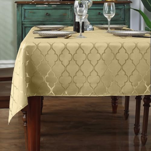 "Jacquard Tablecloth Rectangle Damask Fabric Table Cloth, Water Resistant & Wrinkle Free Polyester Table Cover for Kitchen Dining Tabletop Use (Rectangle/Oblong, 60"" x 84"" (6-8 Seats), Autumn Glow)"