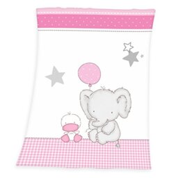 Herding Fynn Baby Blanket, Elephant Motif, 75 x 100 cm, Microfiber Fleece, White/Pink