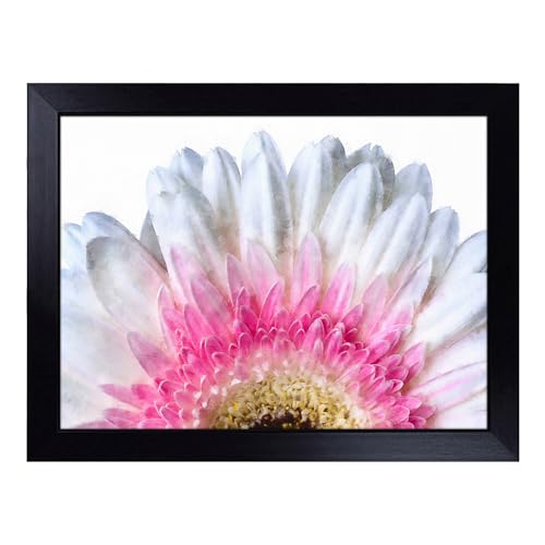Lap Tray with Bean Bag Cushion, Petals Of A Pink & White Gerbera - Handmade in the UK, Raised Wooden Edge, Padded Cushion, Heat-Resistant Wipe-Clean Surface, for Meals, Laptops and Crafts