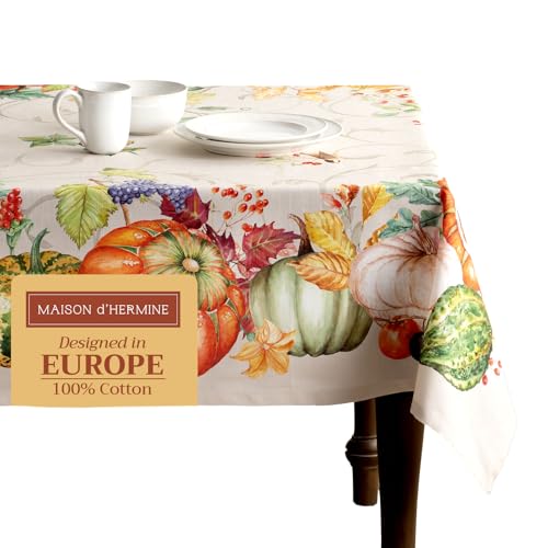 "Maison d' Hermine Tablecloth 100% Cotton Table Cover Decorative Washable Square Tablecloths, Kitchen, Dining, Buffet & Camping, Lumina - Thanksgiving/Christmas (54""x54"")"
