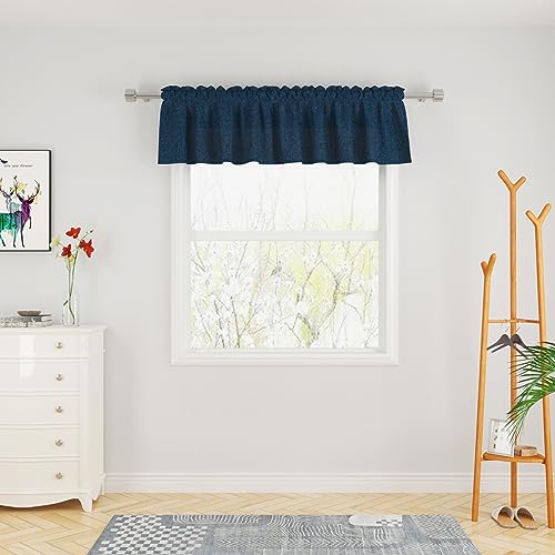 UPOPO Dark Blue Valance Curtains 18 inches Long Kitchen Short Small Mini Linen Textured Living Room Bedroom Window Curtain Toppers Valance 1 Panel Rod Pocket