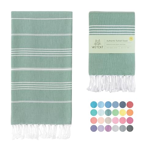 WETCAT Turkish Beach Towel 38x71 100% Cotton Sand Free Quick Dry Beach Towel for Adults Oversized Extra Large Turkish Towel Light Travel Towel Beach Gifts Beach Accessories - Teal