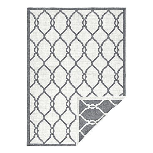 NORTHRUGS Rimini Indoor and Outdoor Rug 80 x 250 cm - Reversible Rug Weatherproof Modern Graphic Pattern Runner for Balcony Patio Garden Conservatory Living Room Rug Waterproof in Grey Cream