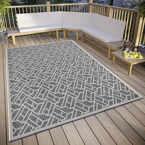 Hanse Home Eru Indoor & Outdoor Rug Weatherproof - Modern Zigzag Pattern, Waterproof Robust Outdoor Rug Flat Weave for Garden, Balcony, Patio, Living Room - Grey Beige, 63 x 120 cm